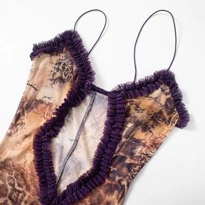 Sheer Animal Print Ruffle Bodysuit